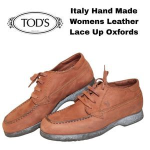 Tod's Italy Hand Made 37 7 Brown Leather Lace Up Oxfords Shoes